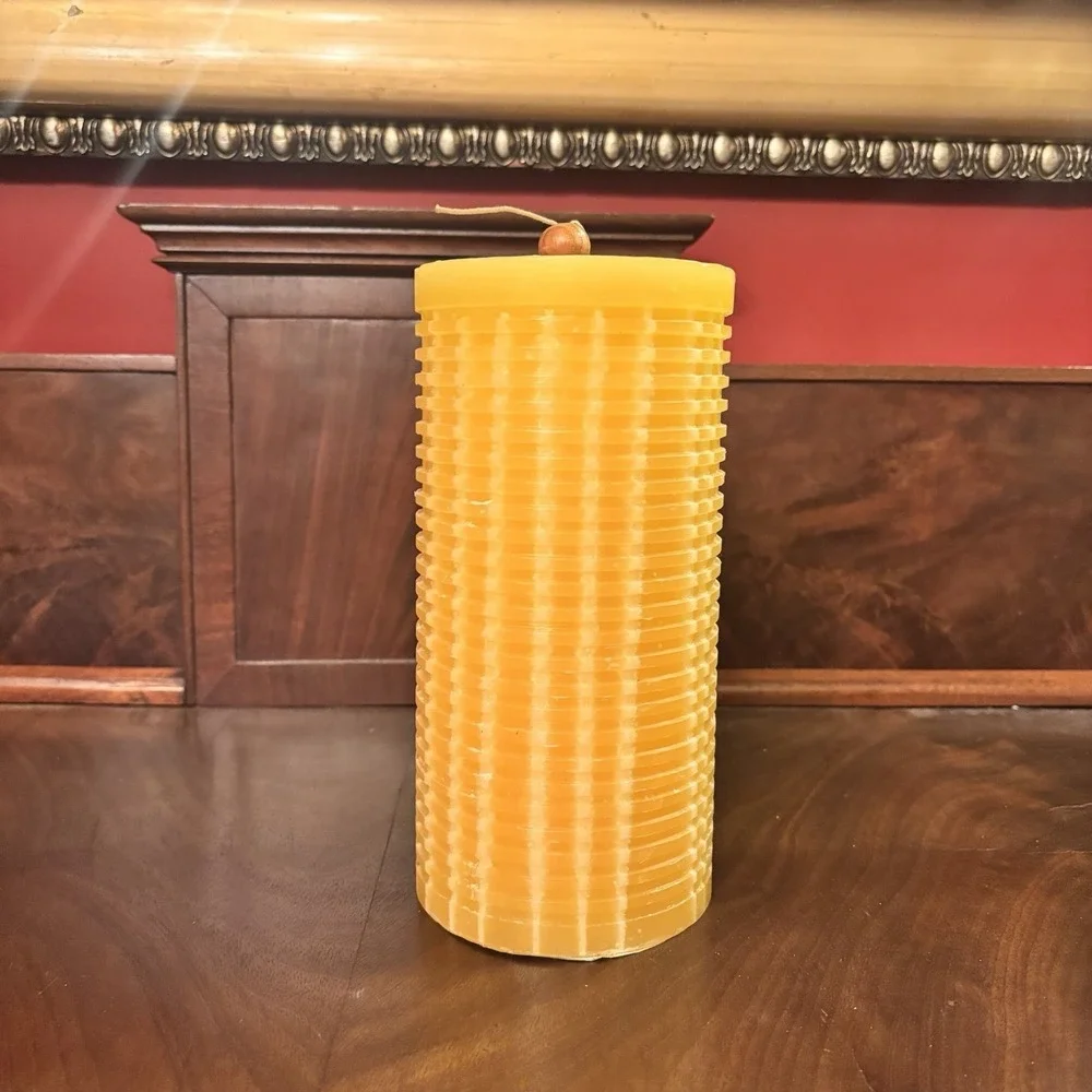 Pier 1 Imports Yellow Ribbed Pillar Candle Large 8